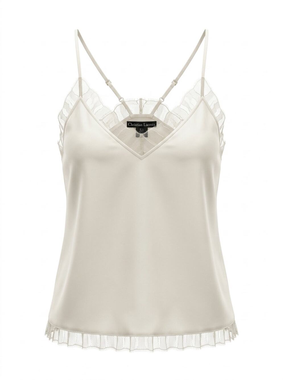 Christian Lacroix Ivory Satin Lace Trim Cami Tank Top Women Size L